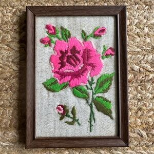 Vintage Framed Needlepoint Rose